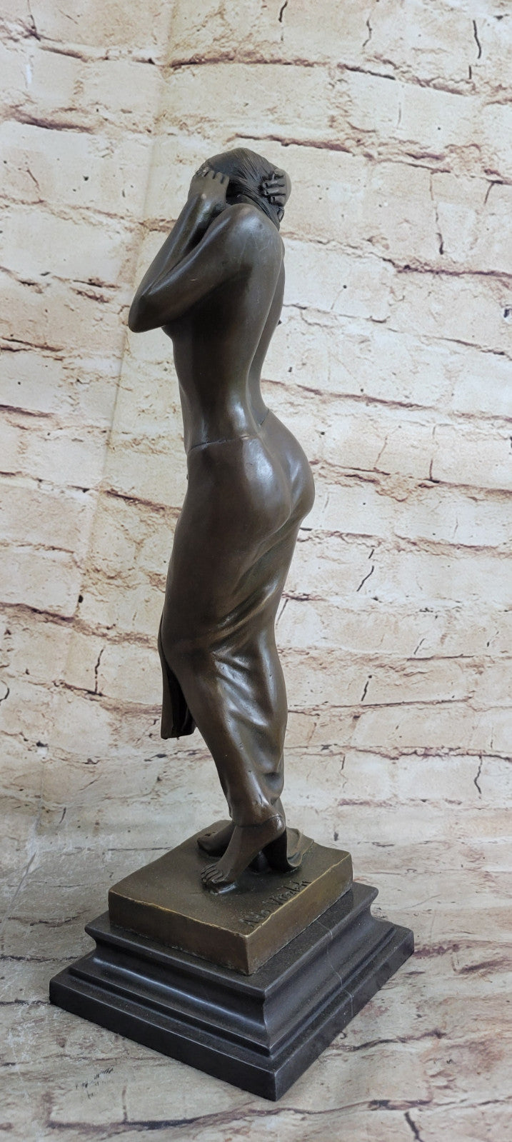 Signed Real Aldo Vitaleh 1920 Style Model Bronze Sculpture Marble Statue Nude