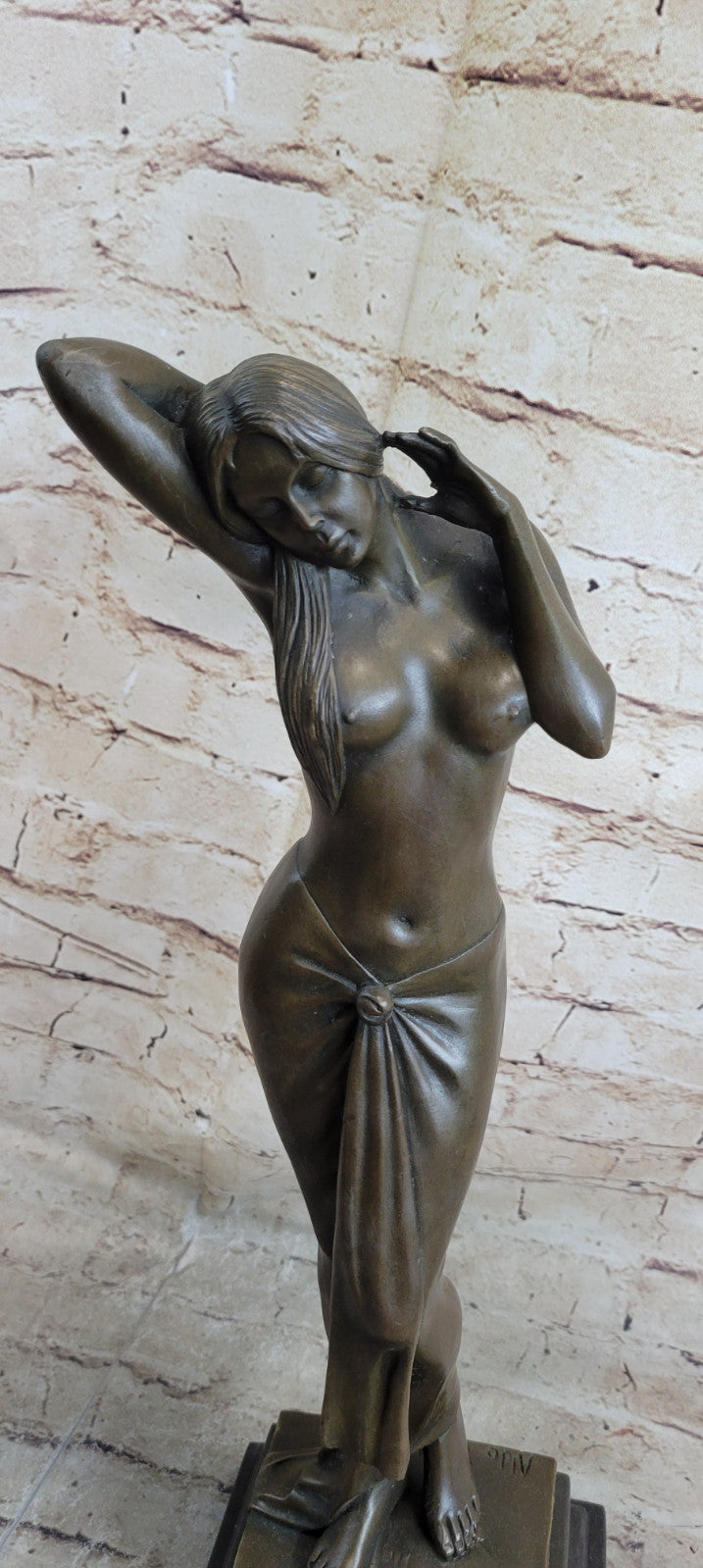 Signed Real Aldo Vitaleh 1920 Style Model Bronze Sculpture Marble Statue Nude