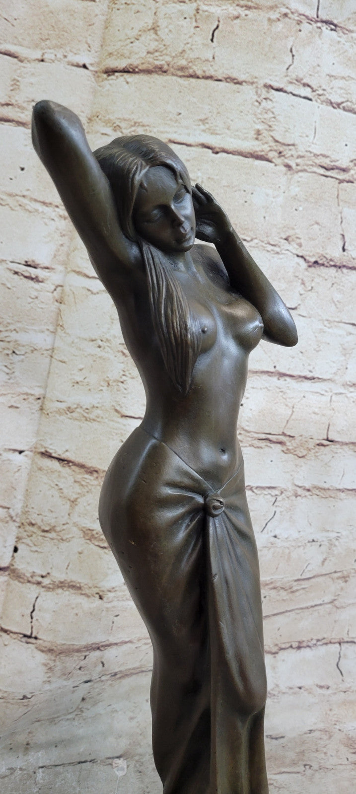 Signed Real Aldo Vitaleh 1920 Style Model Bronze Sculpture Marble Statue Nude