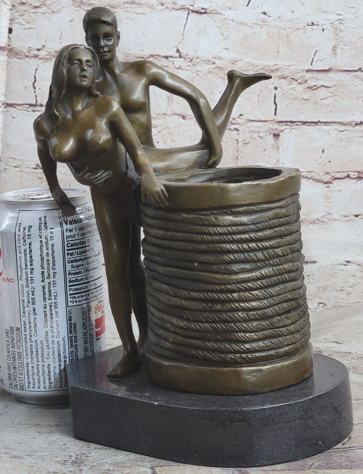 Signed Original Provocative Pose Nude Male and Female Pen Holder Bronze  Statue