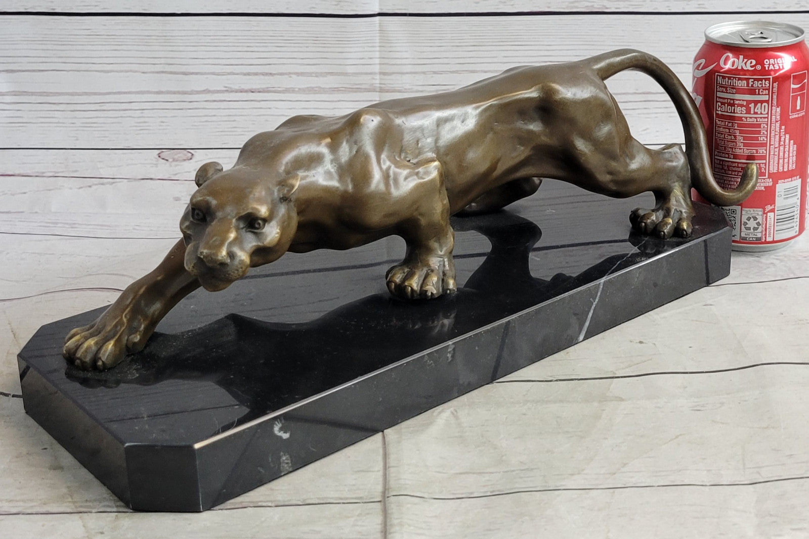 Barye Cougar Mountain Lion Genuine Bronze Handmade Sculpture Statue Artwork Home Decor