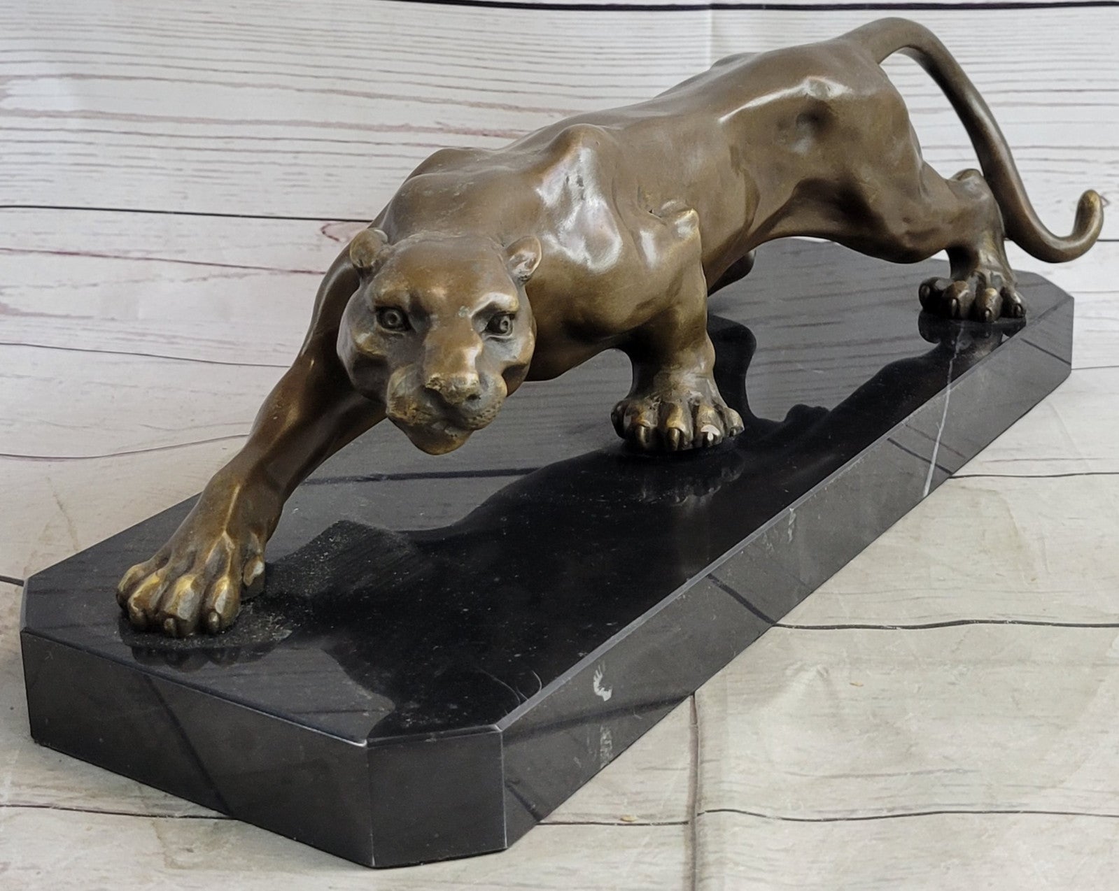 Barye Cougar Mountain Lion Genuine Bronze Handmade Sculpture Statue Artwork Home Decor