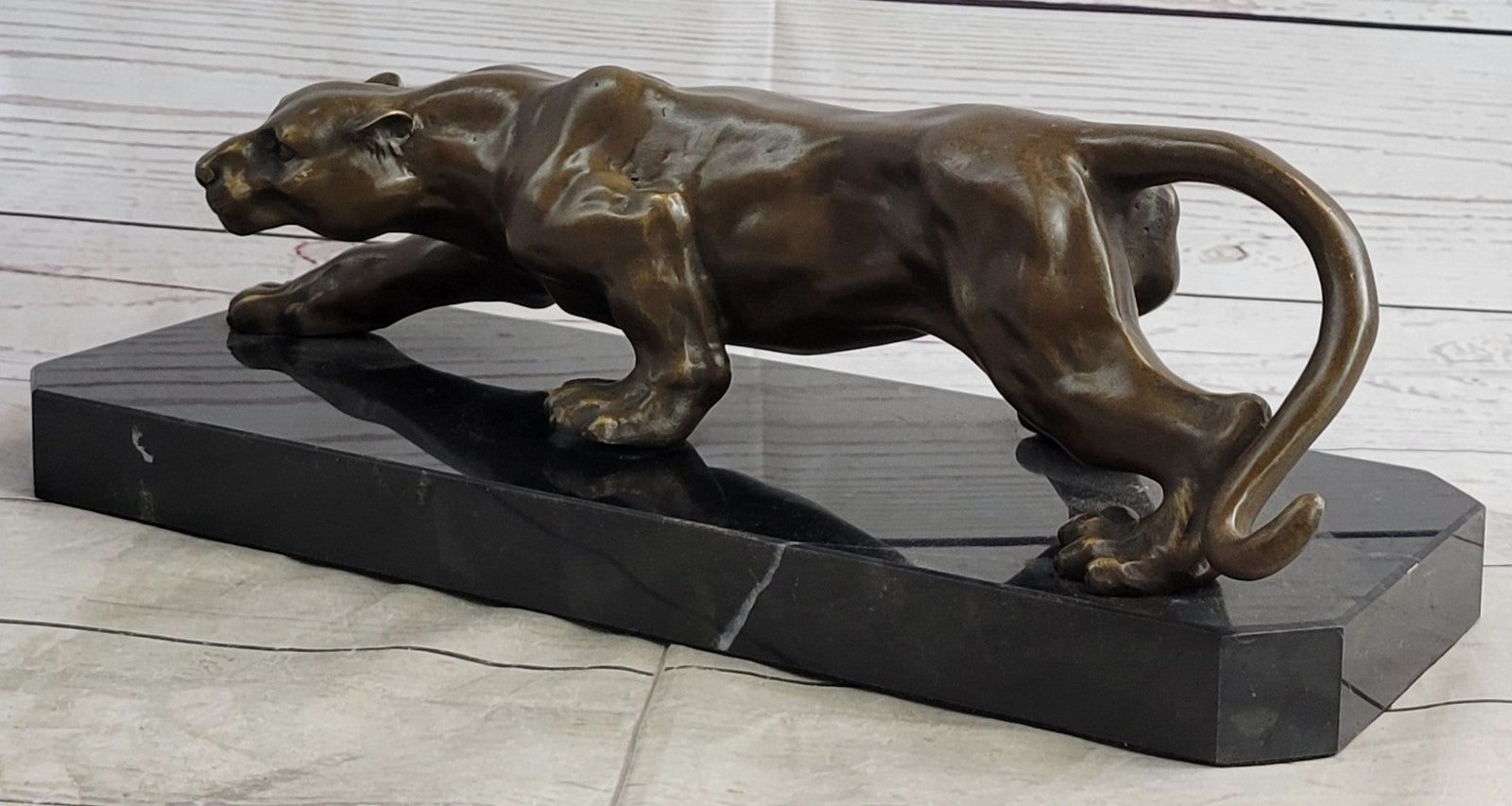 Barye Cougar Mountain Lion Genuine Bronze Handmade Sculpture Statue Artwork Home Decor