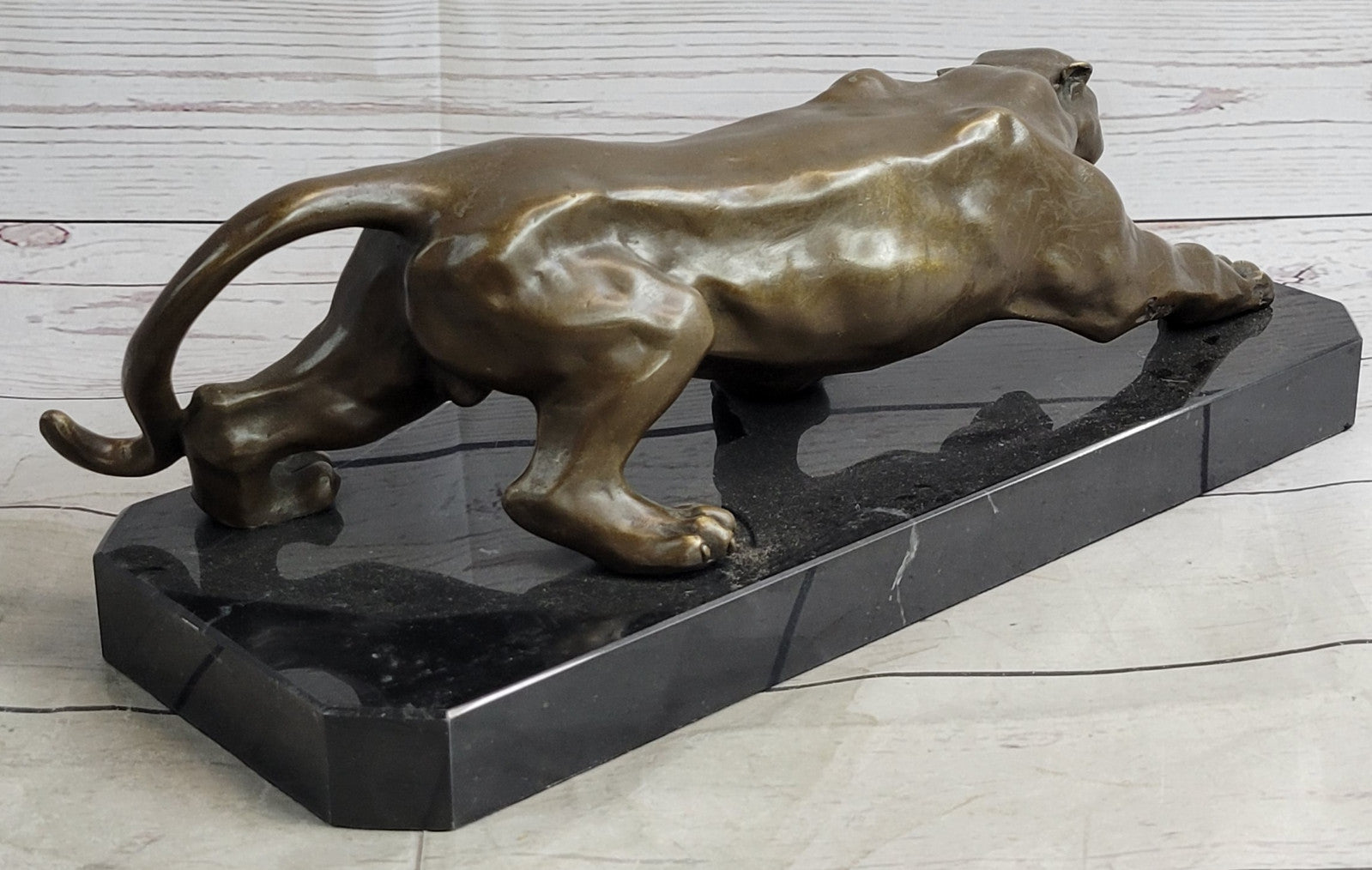 Barye Cougar Mountain Lion Genuine Bronze Handmade Sculpture Statue Artwork Home Decor