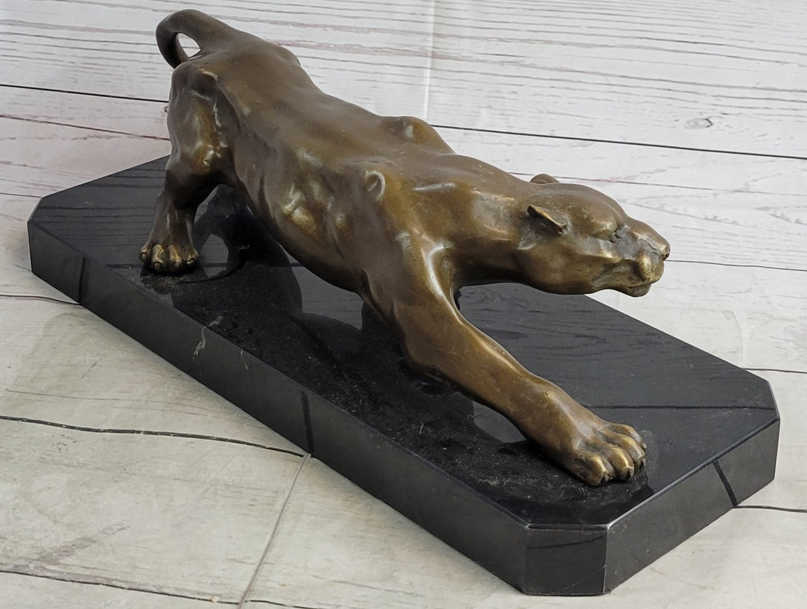 Barye Cougar Mountain Lion Genuine Bronze Handmade Sculpture Statue Artwork Home Decor