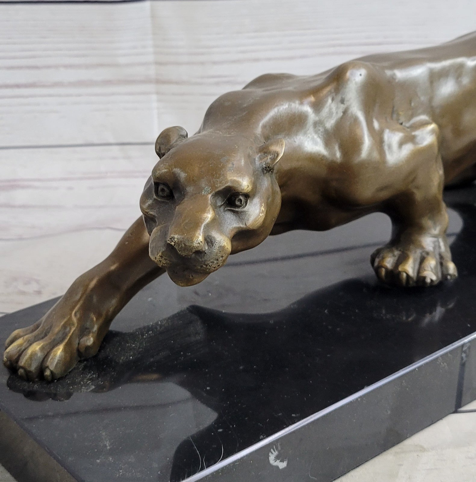 Barye Cougar Mountain Lion Genuine Bronze Handmade Sculpture Statue Artwork Home Decor