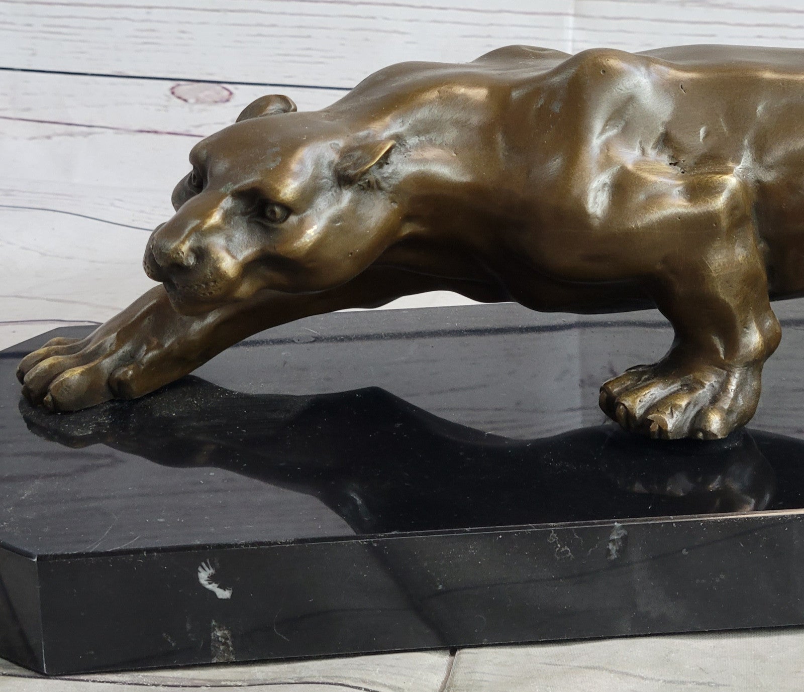 Barye Cougar Mountain Lion Genuine Bronze Handmade Sculpture Statue Artwork Home Decor