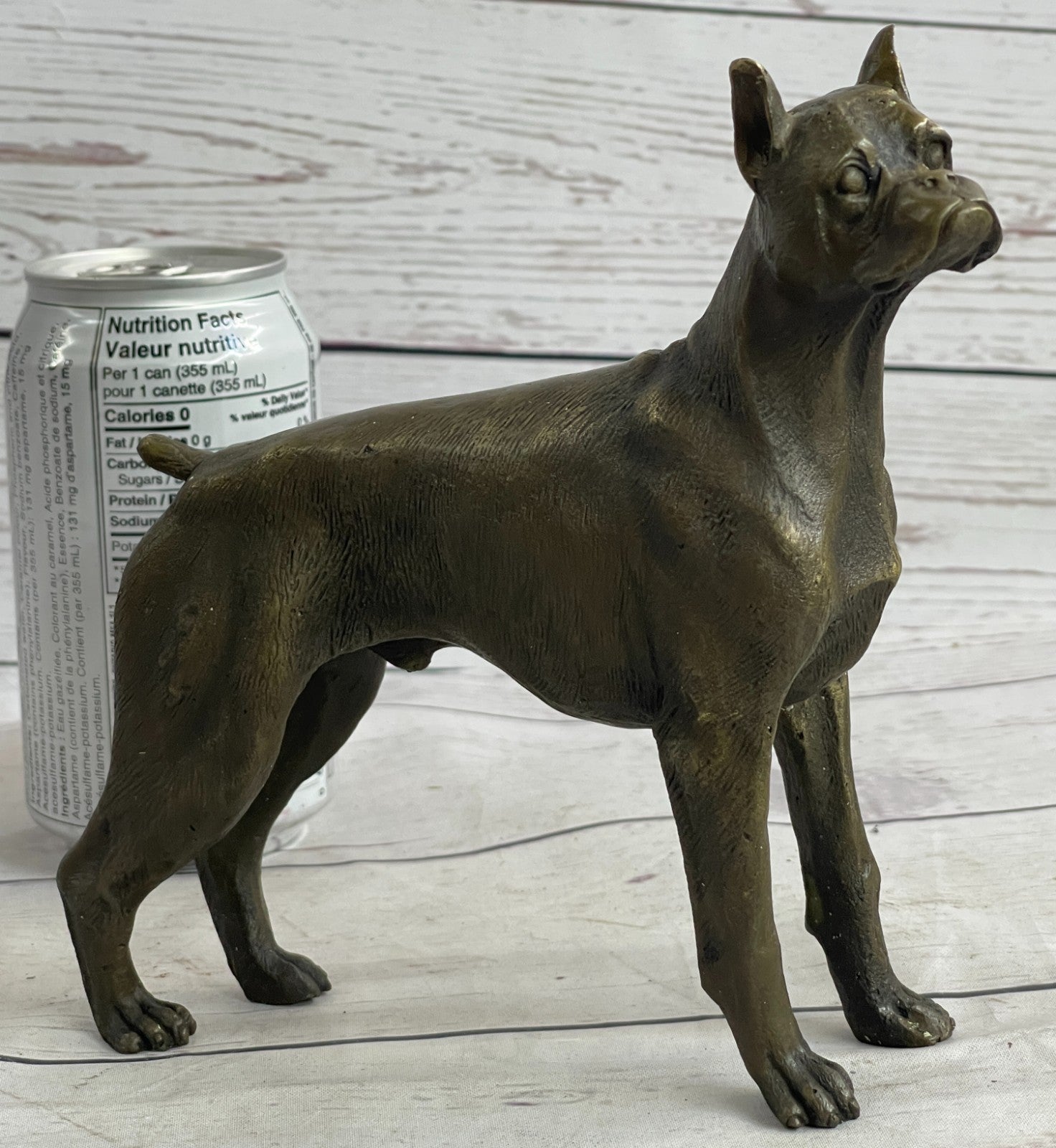 HANDSOME VINTAGE SIGNED MOIGNIEZ BRONZE BOXER DOG FIGURE STUDY w STONE BASE SALE