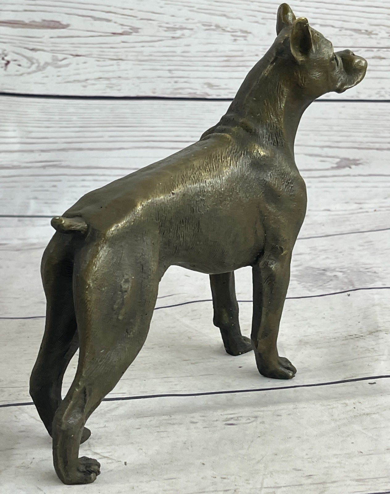 HANDSOME VINTAGE SIGNED MOIGNIEZ BRONZE BOXER DOG FIGURE STUDY w STONE BASE SALE