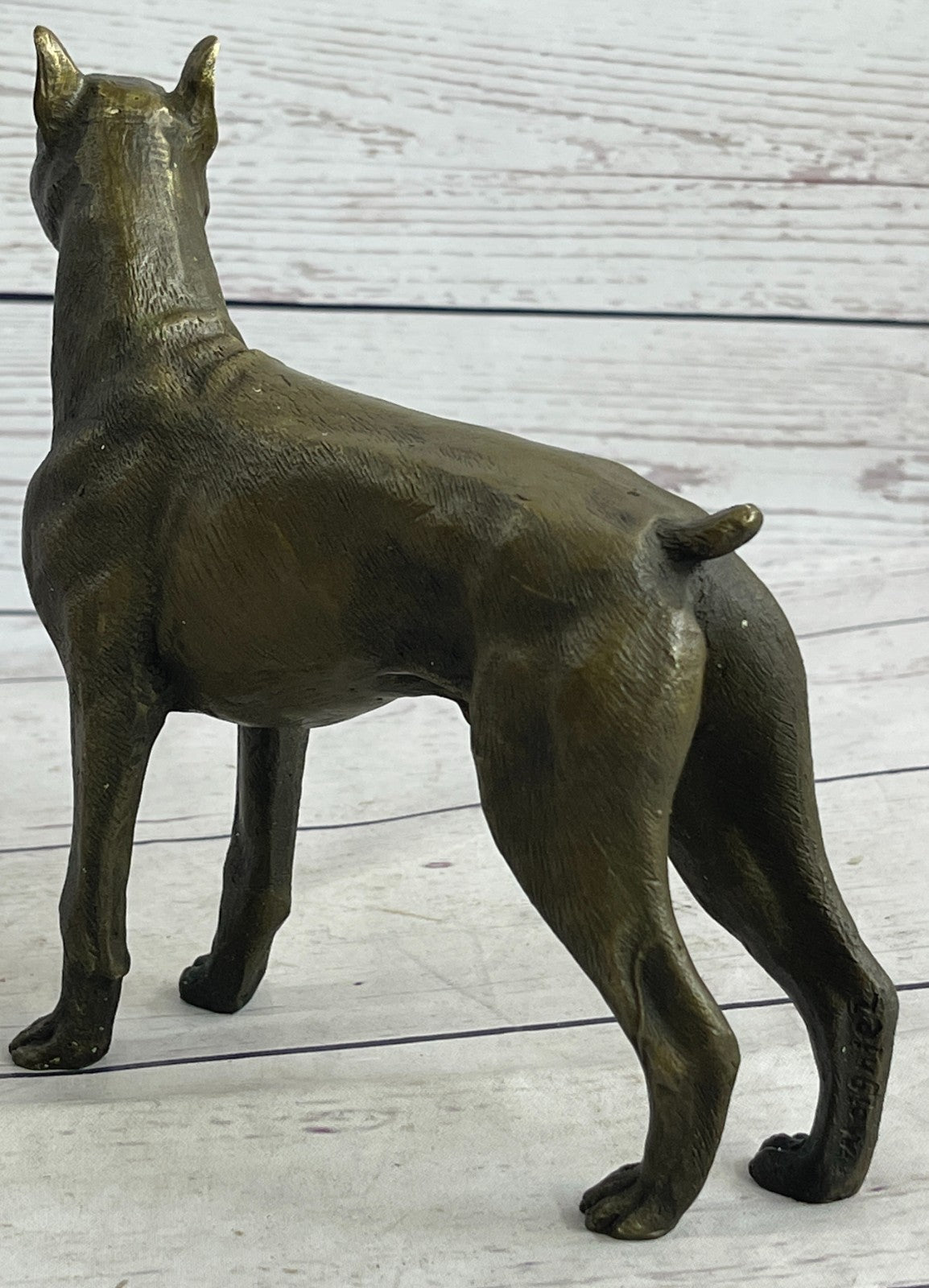 HANDSOME VINTAGE SIGNED MOIGNIEZ BRONZE BOXER DOG FIGURE STUDY w STONE BASE SALE