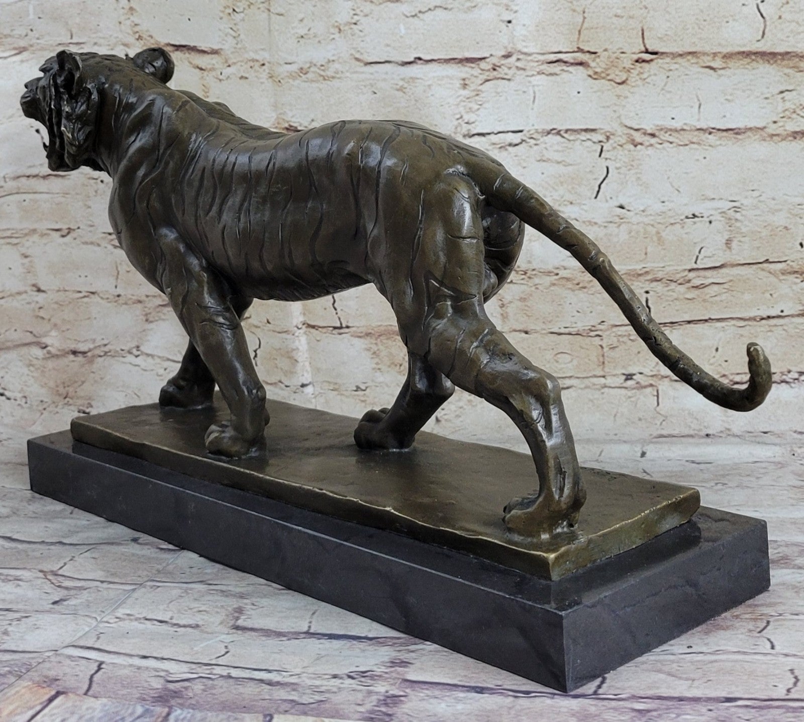 BRONZE WALKING TIGER AFTER ANTOINE-LOUIS BARYE BY LOST WAX METHOD FIGURINE