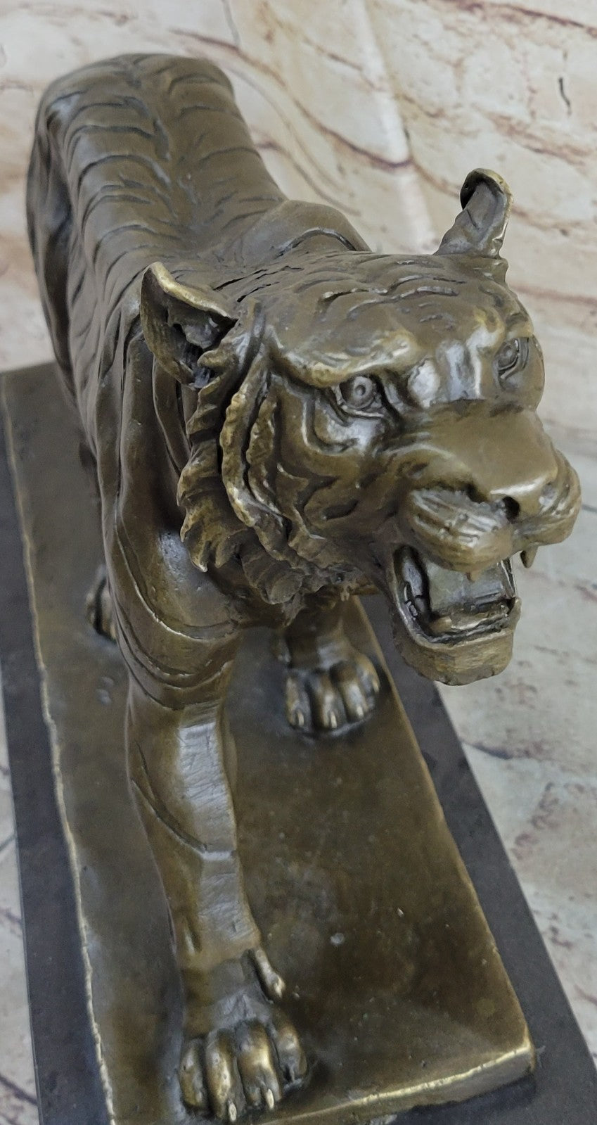 BRONZE WALKING TIGER AFTER ANTOINE-LOUIS BARYE BY LOST WAX METHOD FIGURINE