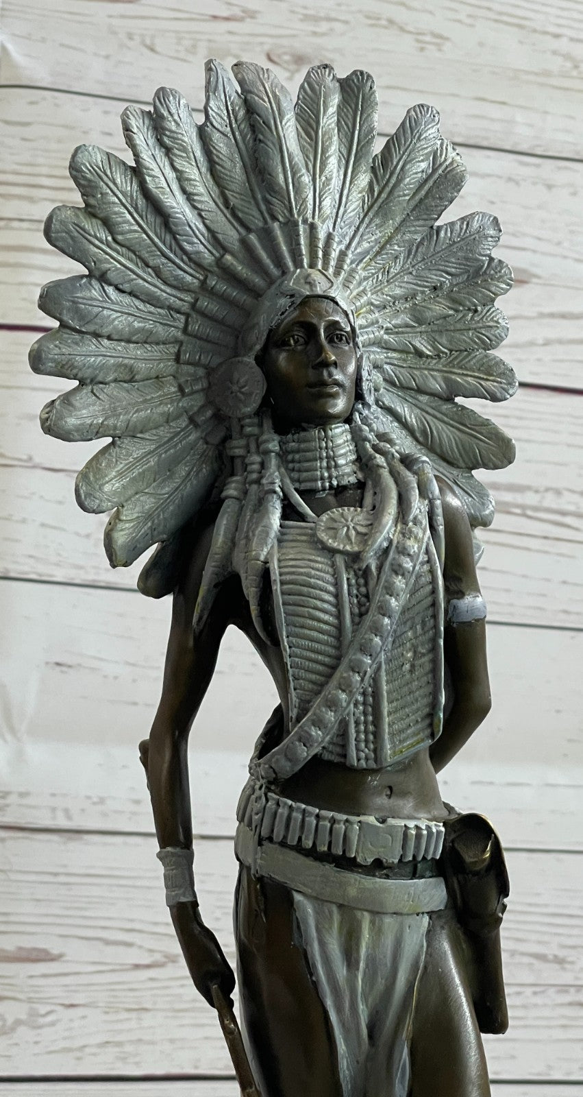 Signed Native American Indian Girl Bronze Sculpture Statue Figurine Home Decor