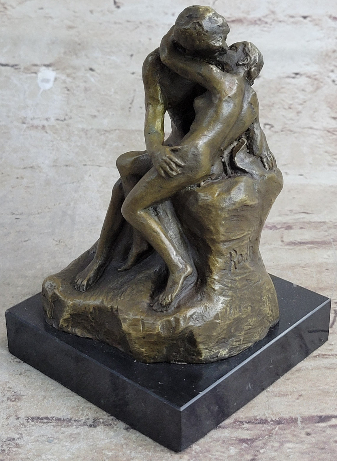 Romantic Embrace: Signed Rodin Kiss Romance Love Bronze Sculpture Statue