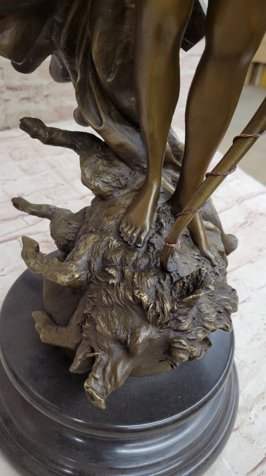 Mythical Diana Hunter with Boar Bronze Sculpture by Milo - Signed Artwork Statue