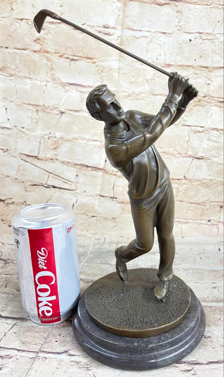 Original Milo male Golfer Golf Sport Bronze Statue Marble Base Sculpture Figure