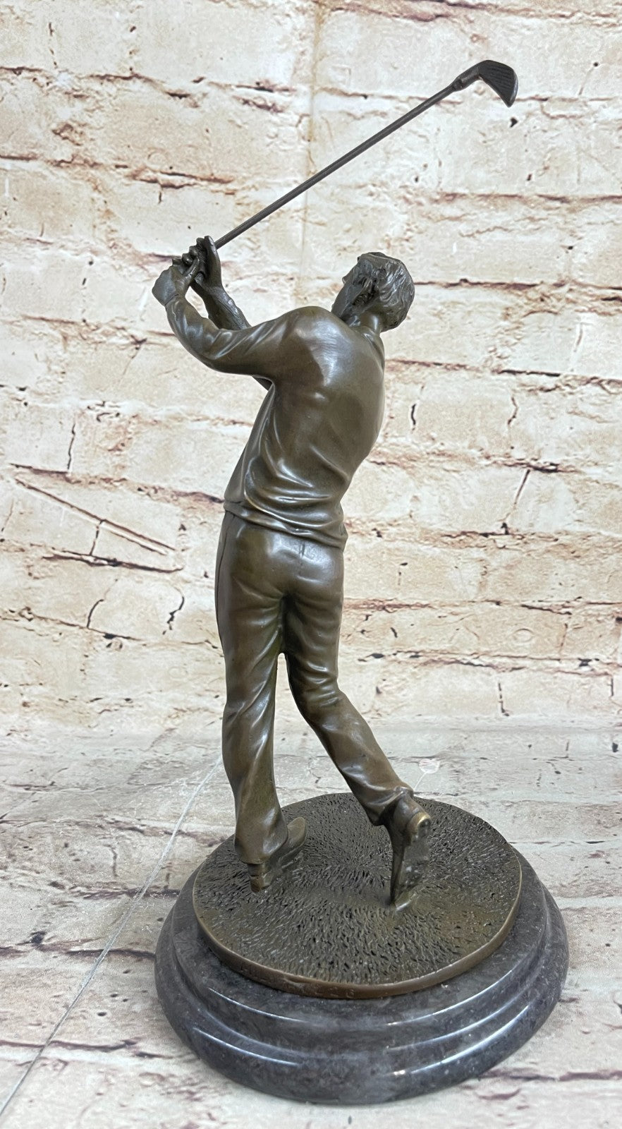 Original Milo male Golfer Golf Sport Bronze Statue Marble Base Sculpture Figure