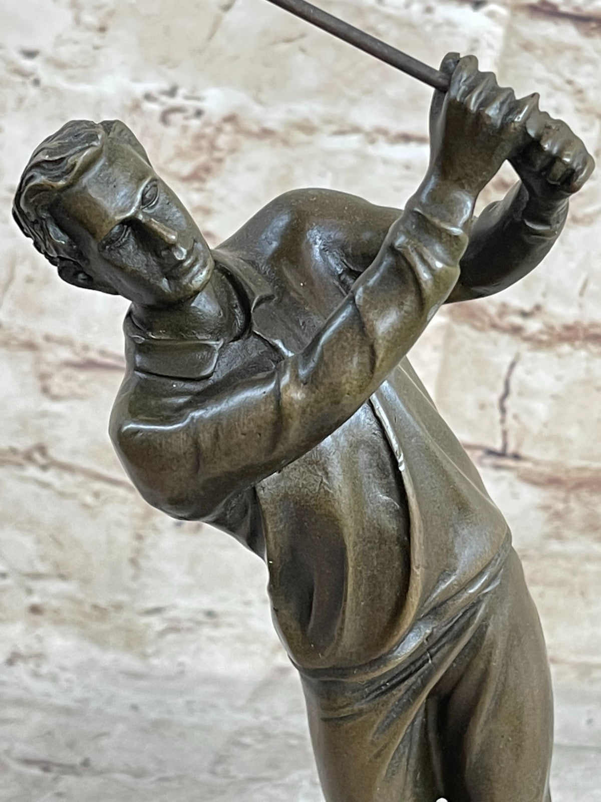 Original Milo male Golfer Golf Sport Bronze Statue Marble Base Sculpture Figure