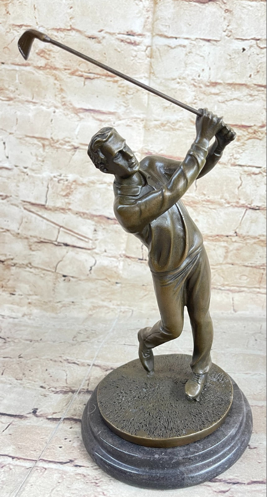 Original Milo male Golfer Golf Sport Bronze Statue Marble Base Sculpture Figure