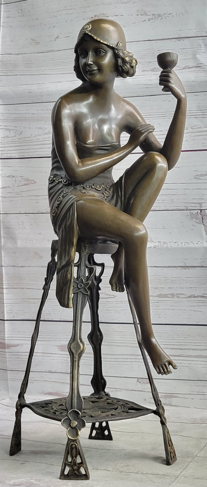 Hand Made Young Girl Sitting A chair Bronze Sculpture By MIR Statue Figurine