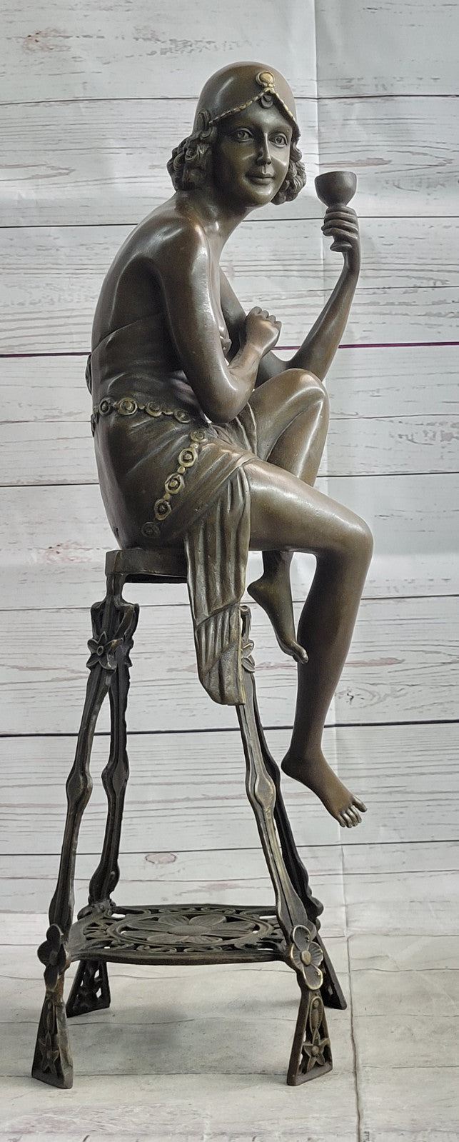 Hand Made Young Girl Sitting A chair Bronze Sculpture By MIR Statue Figurine