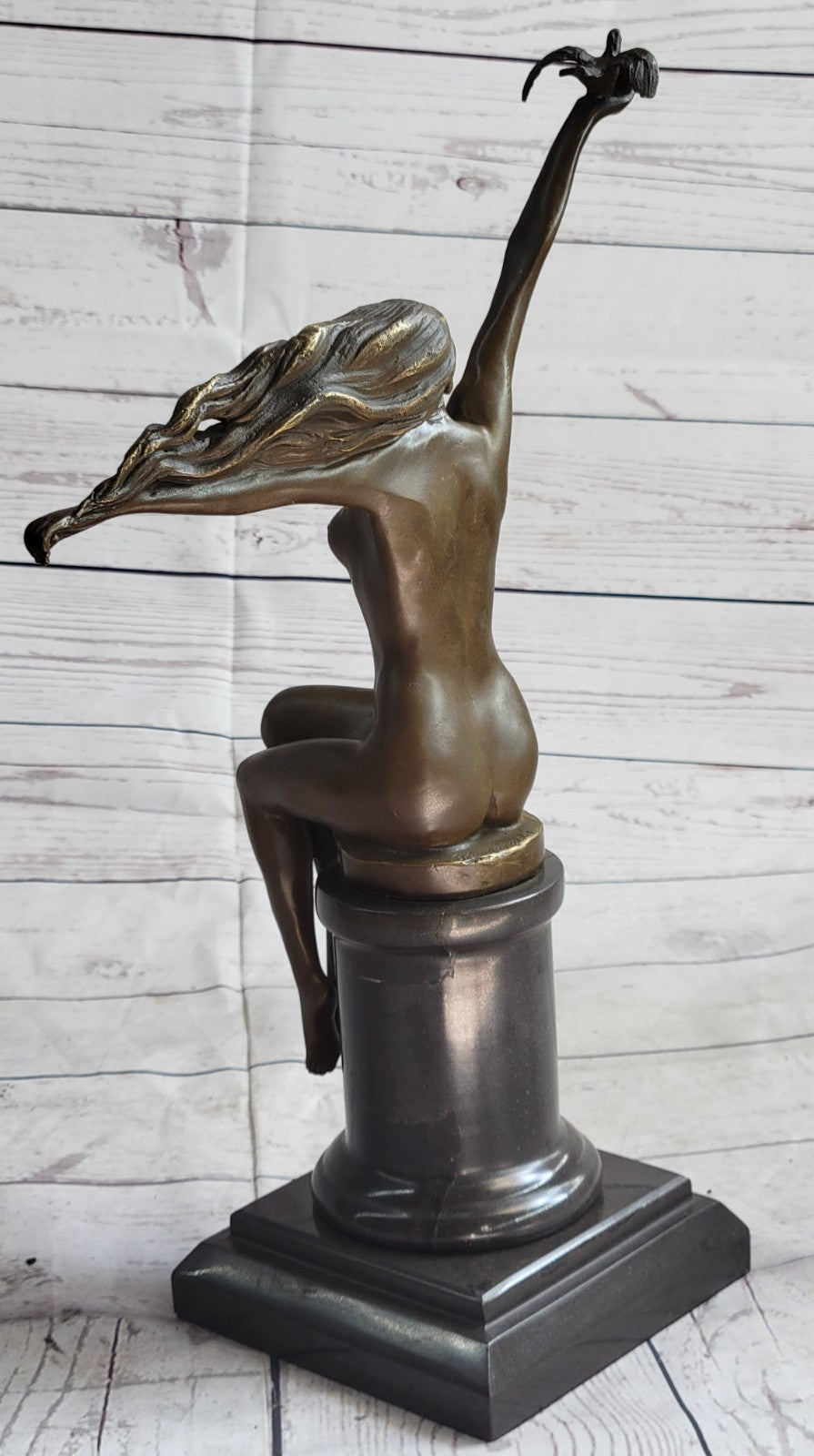 NUDE LADY FREE BIRD BRONZE MARBLE SCULPTURE FIGURINE STATUE FIGURE FIGURINE  Sale