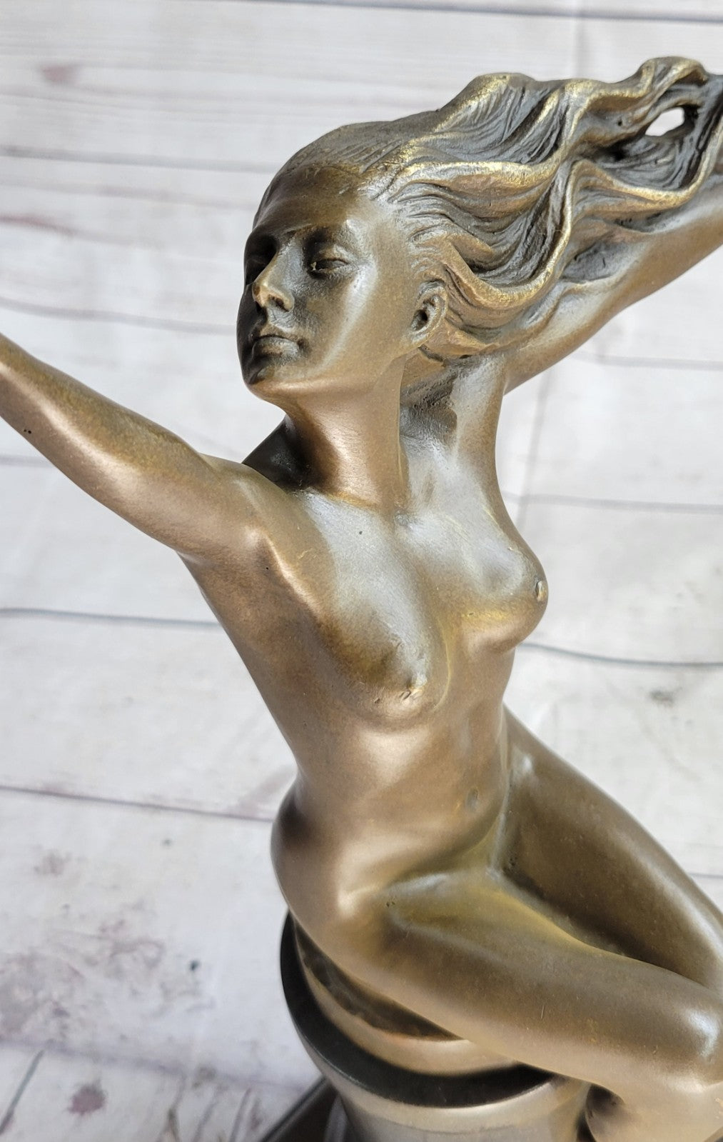 NUDE LADY FREE BIRD BRONZE MARBLE SCULPTURE FIGURINE STATUE FIGURE FIG