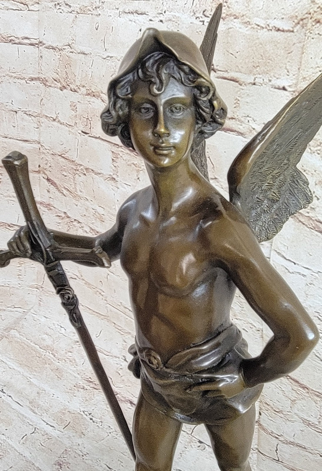 ANTIQUE REPRODUCTION SOLID BRONZE SCULPTURE GUARDIAN ANGEL HOME DECOR