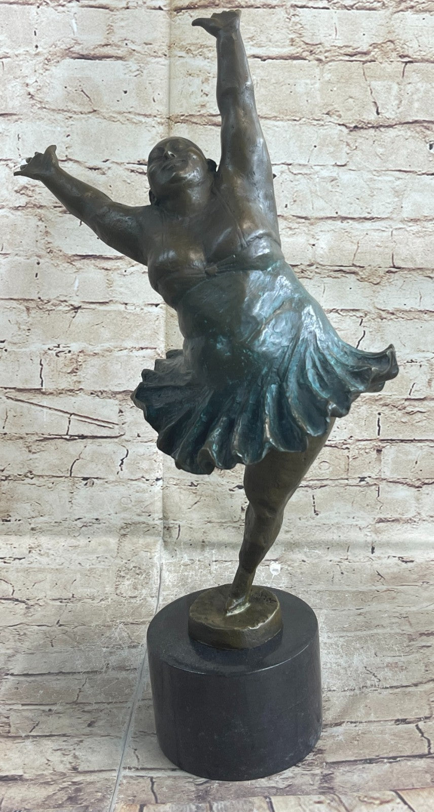 Handcrafted Detailed Verdi Patina Trophy Dancer Signed Original Bronze Sculpture