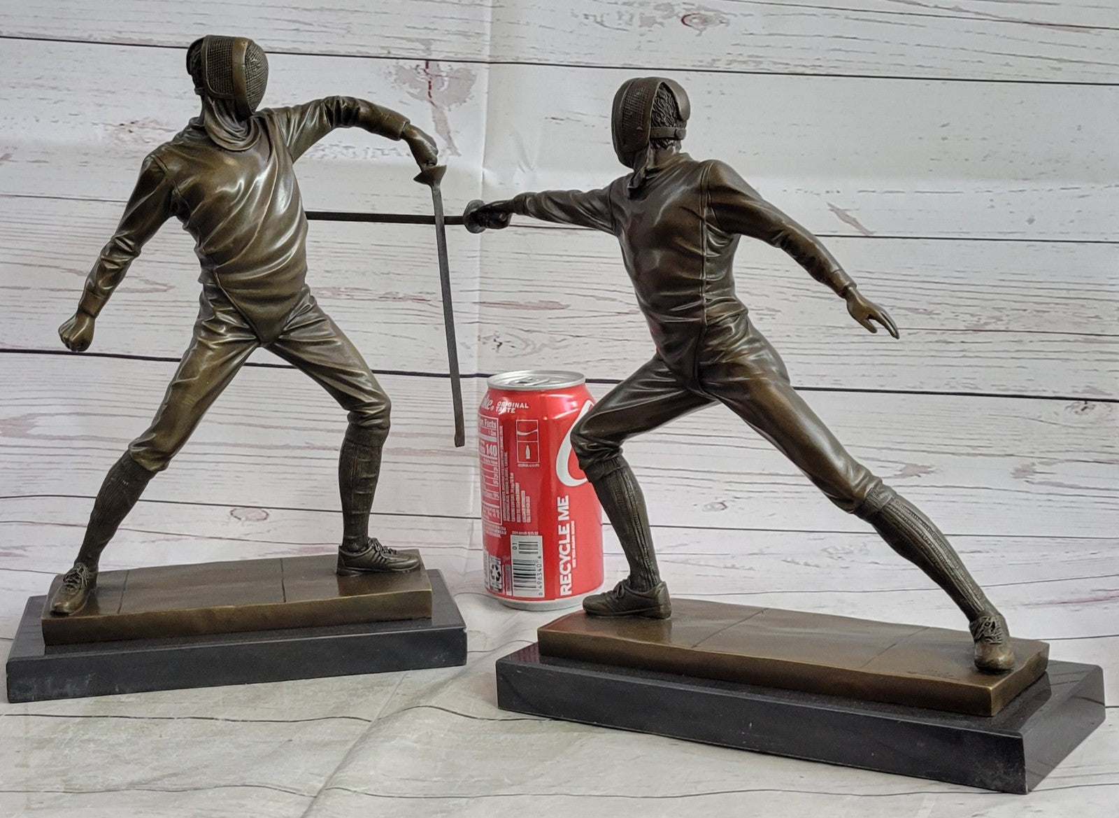 French Art Deco bronze sculpture of two male Detailed Fencer by Miguel Lopez Art