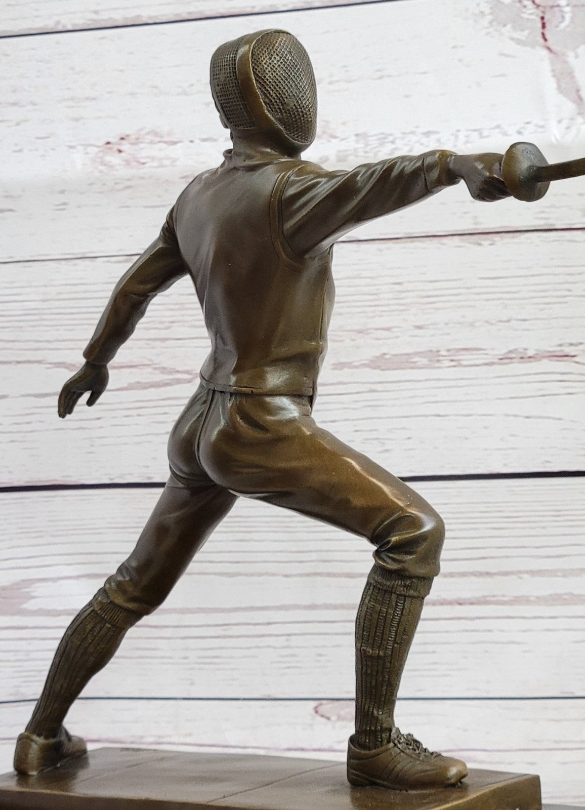 French Art Deco bronze sculpture of two male Detailed Fencer by Miguel Lopez Art