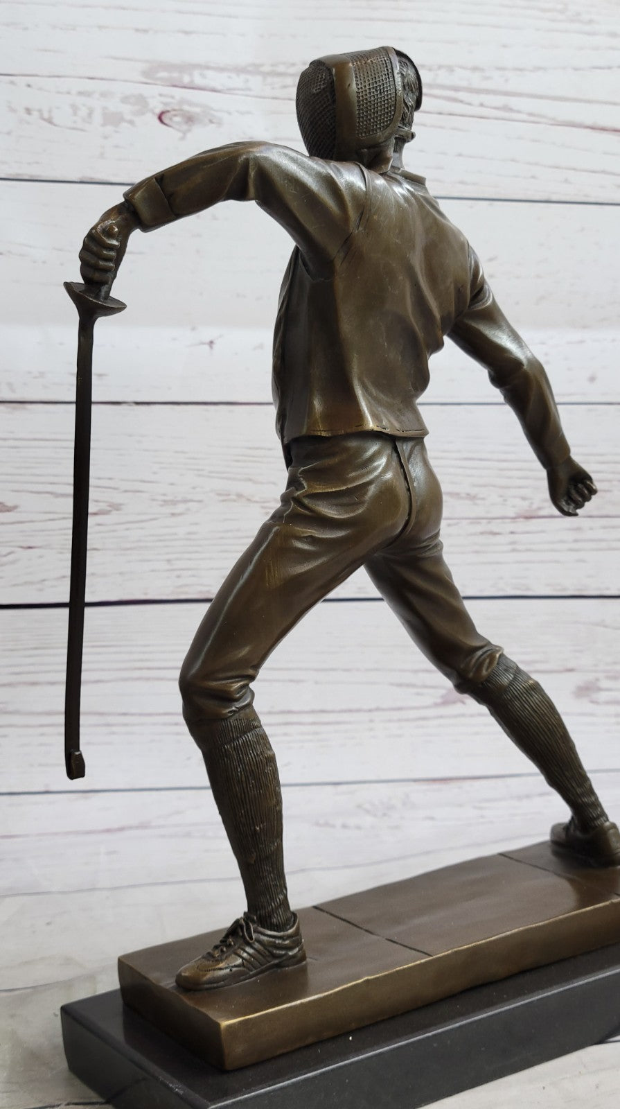 French Art Deco bronze sculpture of two male Detailed Fencer by Miguel Lopez Art