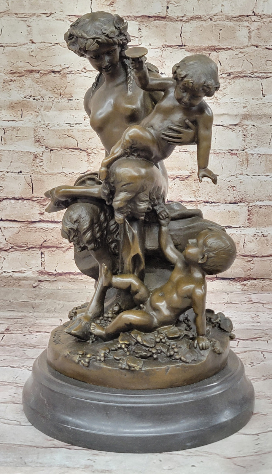 Female Satyr & Baby Satyr Bronze Sculpture: Clodion Signed Fine Art Decor