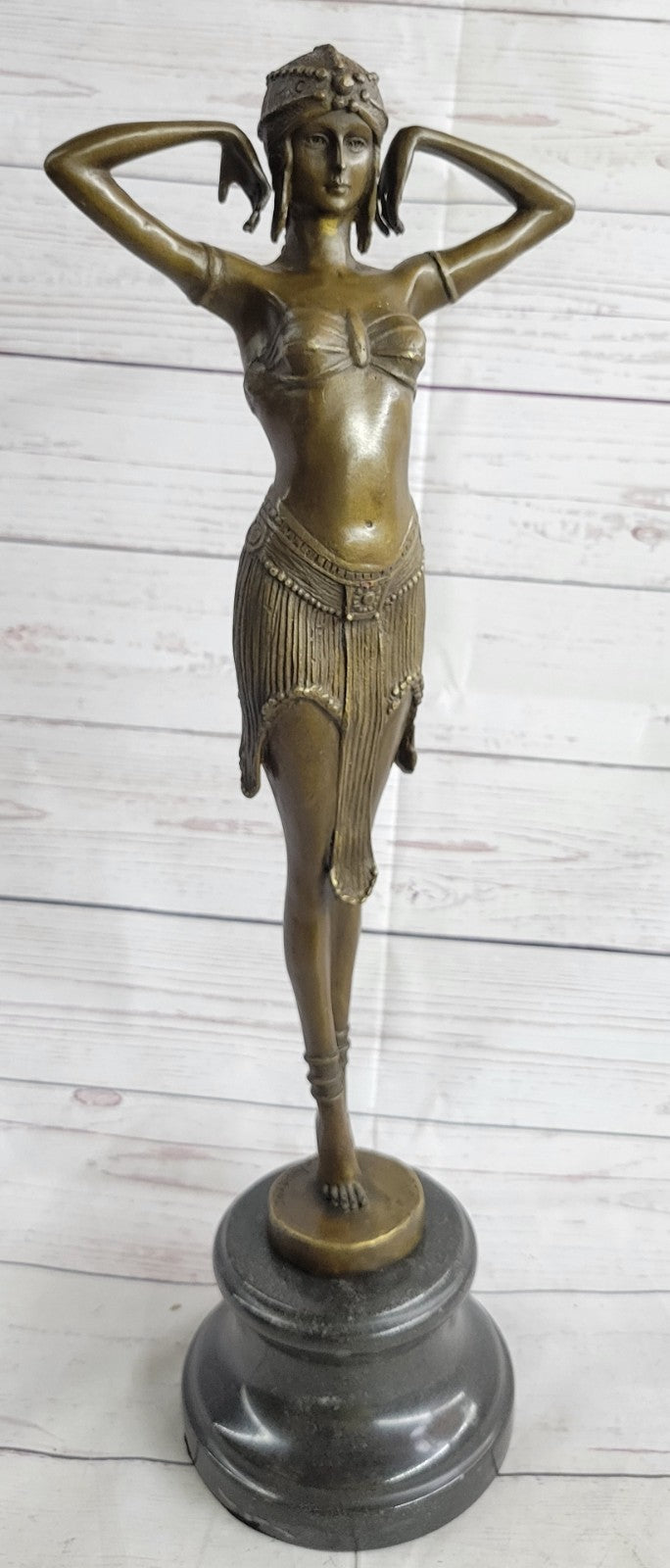 LARGE DIMITRI CHIPARUS DANCER ART DECO BRONZE SCULPTURE MARBLE BASE FIGURINE ART