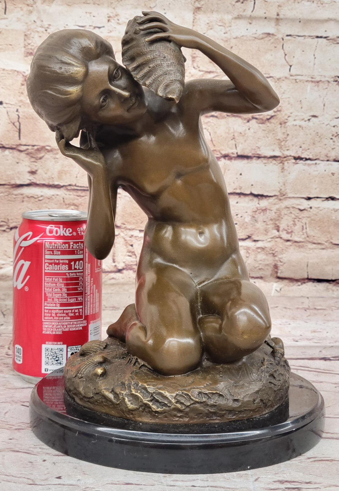 Fine Art Figurine: Carpeaux`s Fisherman with Shell - Hot Cast Bronze Statue