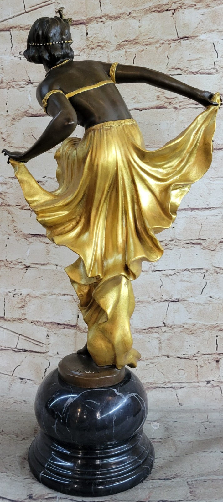 Art Nouveau Deco Gypsy Gold Patina Dancer Bronze Sculpture Marble Statue