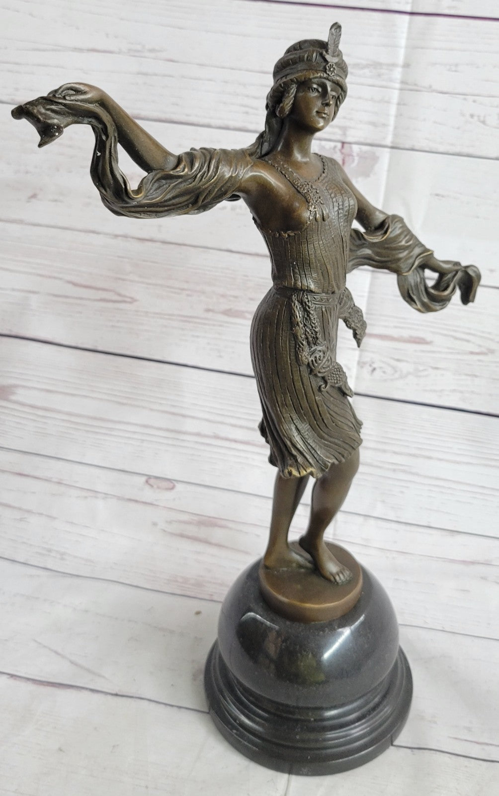 Art Nouveau/Deco Gorgeous 1940 Dancer Bronze Sculpture Marble Base Statue