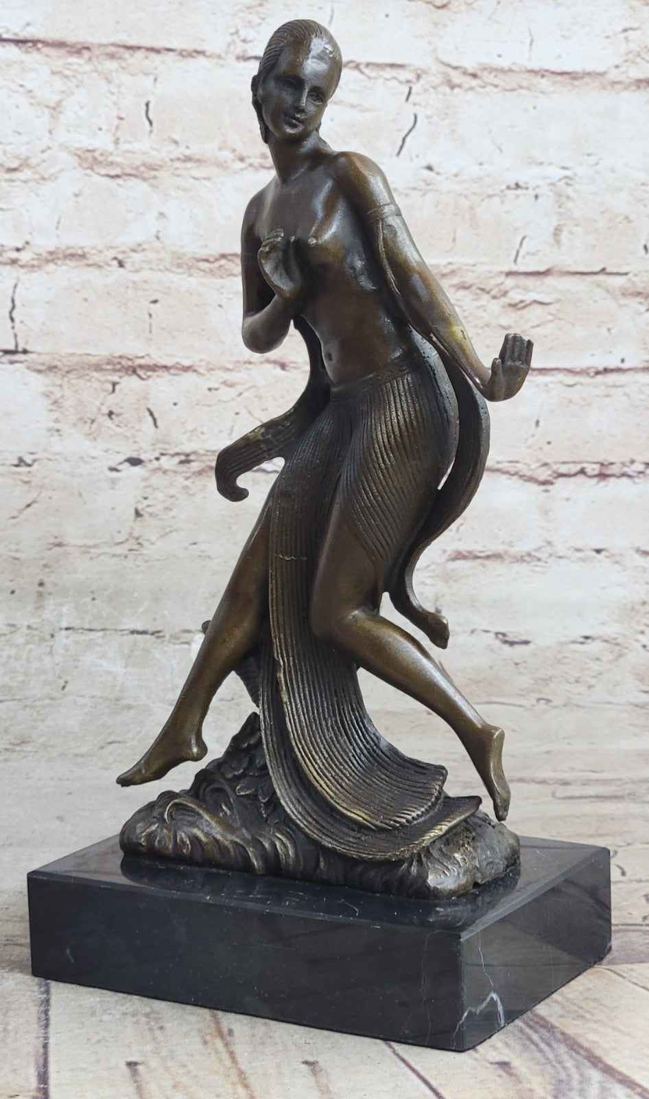 Art Deco/Nouveau Hot Cast Nude Female Dancer Bronze Sculpture Marble Base Figurine