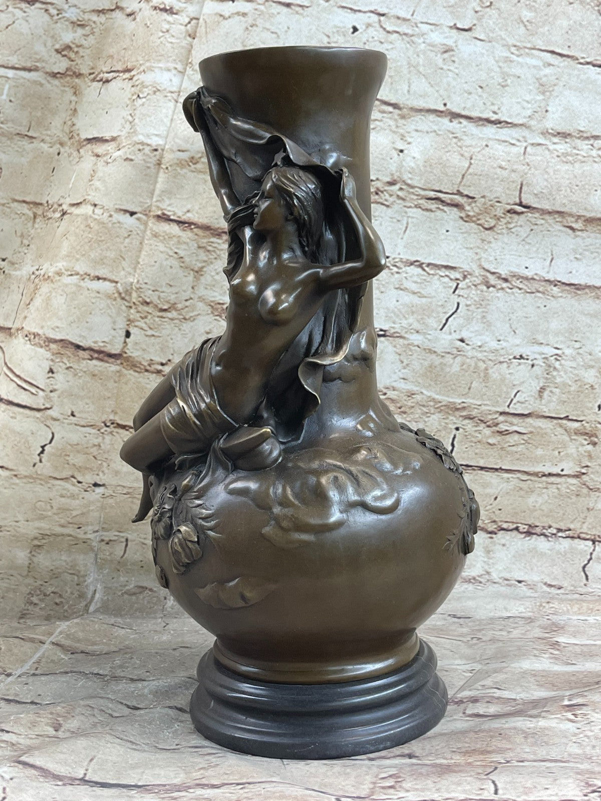 NUDE LADY VASE BRONZE SCULPTURE BY LOUIS MOREAU FRENCH ARTIST HOT CAST FIGURINE