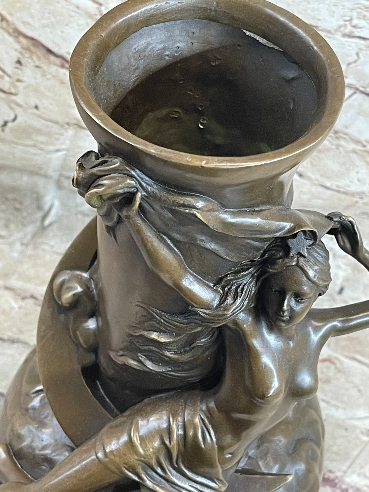 NUDE LADY VASE BRONZE SCULPTURE BY LOUIS MOREAU FRENCH ARTIST HOT CAST FIGURINE