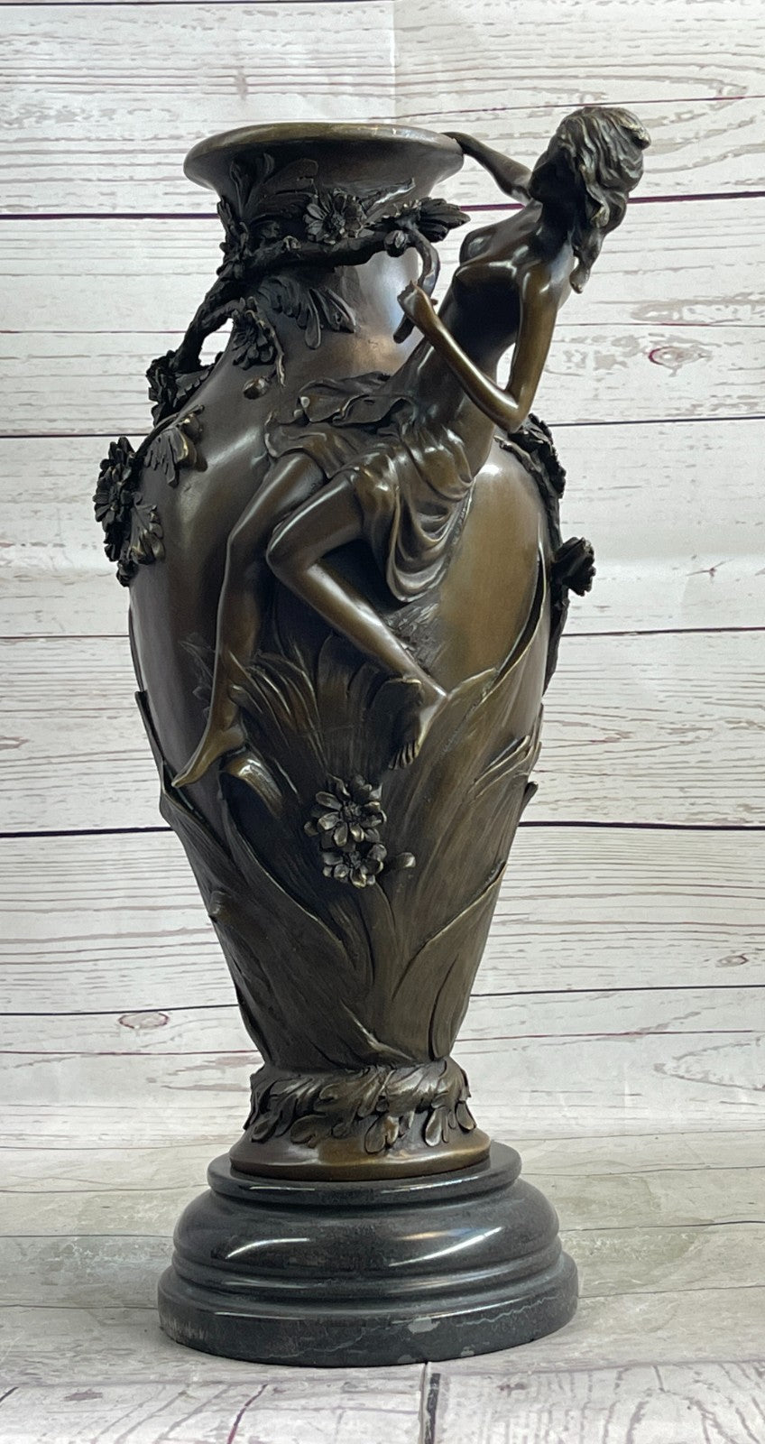 Nude naked female girl figurine statue vase Planter Mantel Decor Bronze Figurine