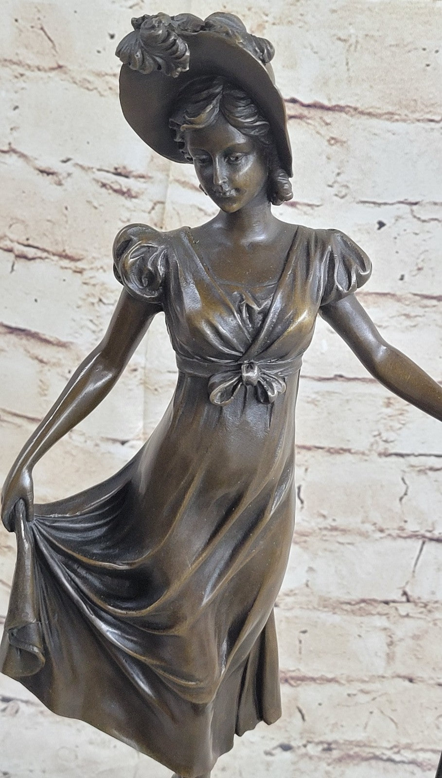 Victorian Lady Signed Sculpture Elegant Art Nouveau Bronze Statue Figurine Deco