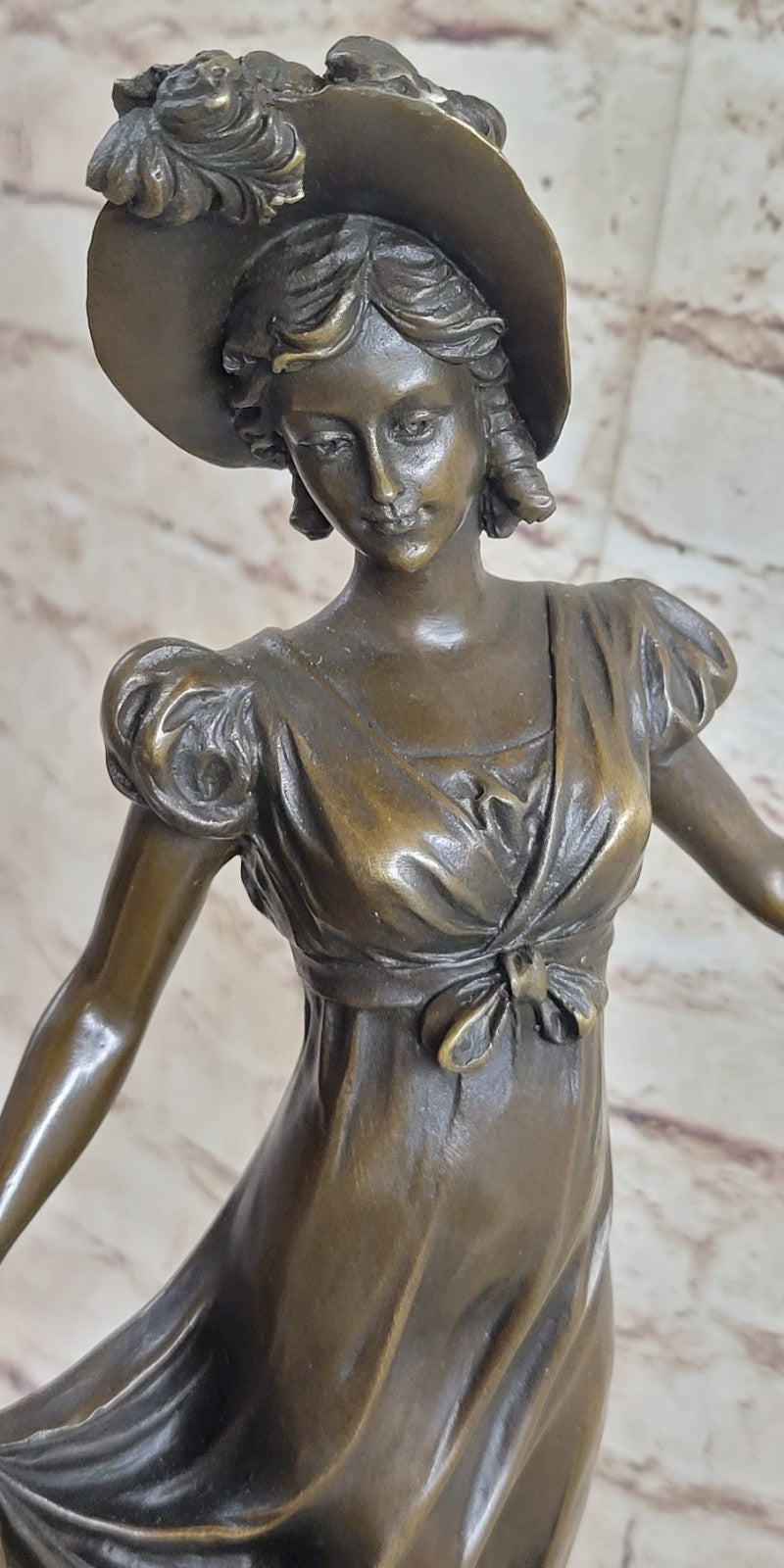 Victorian Lady Signed Sculpture Elegant Art Nouveau Bronze Statue Figurine Deco