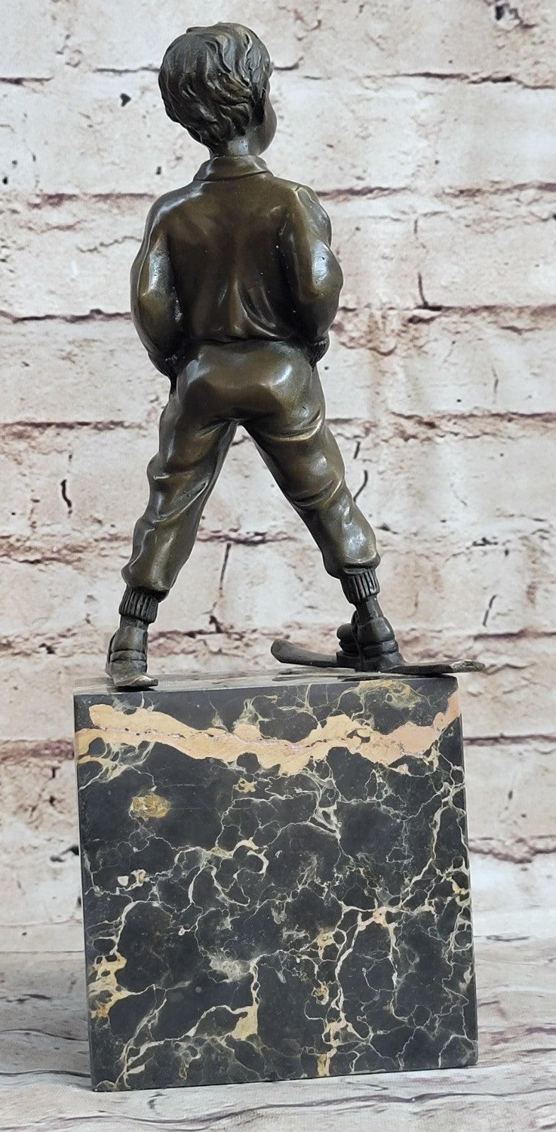 Bronze Sculpture Ski Skier Sport Olympic Trophy Hot Cast Marble Base Figure Gift