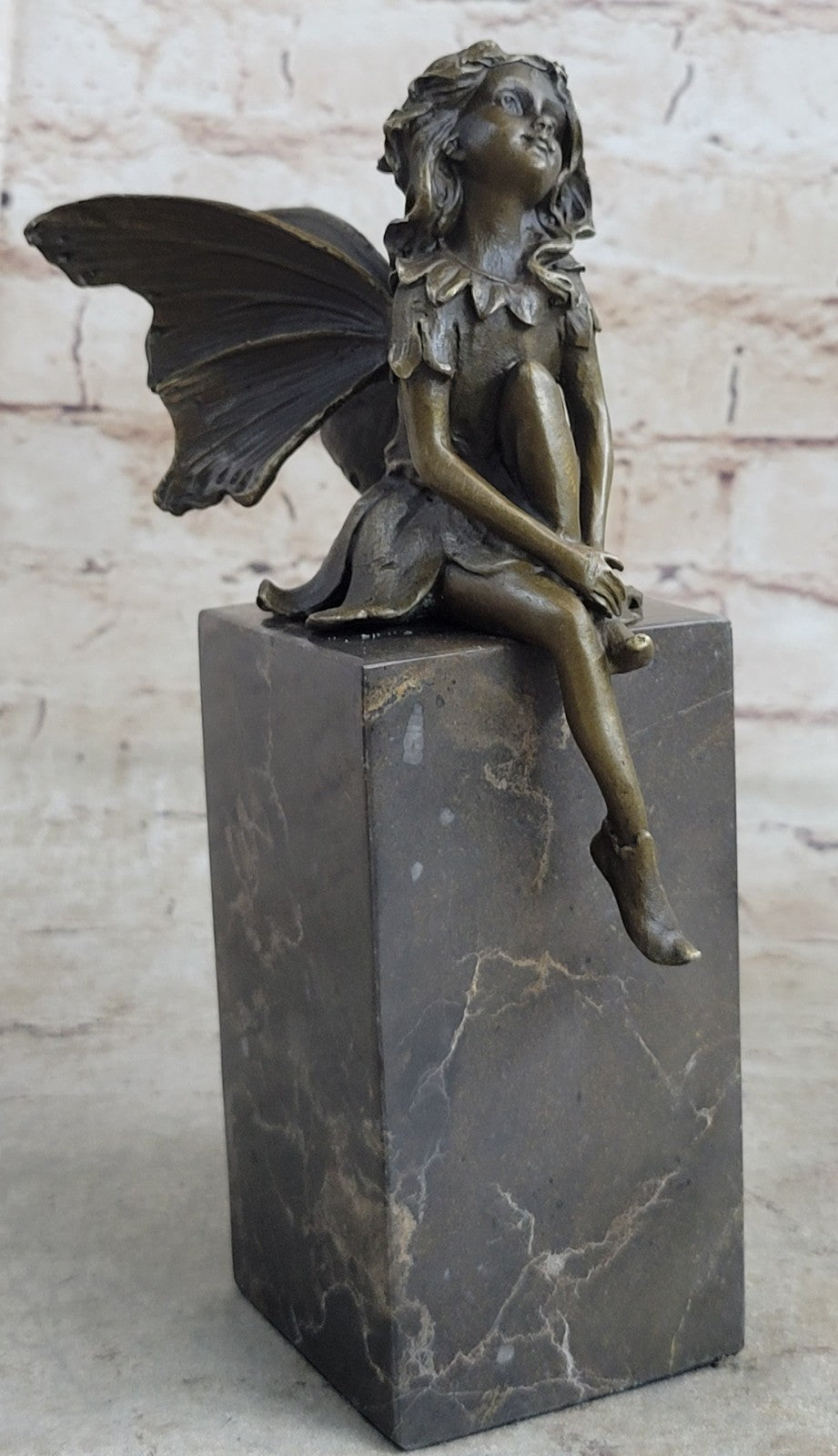 ART NOUVEAU BRONZE FAIRY BUTTERFLY Girl OLD BOOKEND BOOK ENS MARBLE BASE SCULPTU