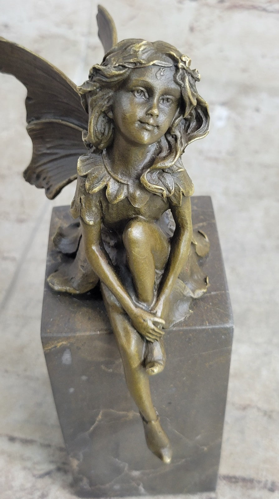 ART NOUVEAU BRONZE FAIRY BUTTERFLY Girl OLD BOOKEND BOOK ENS MARBLE BASE SCULPTU