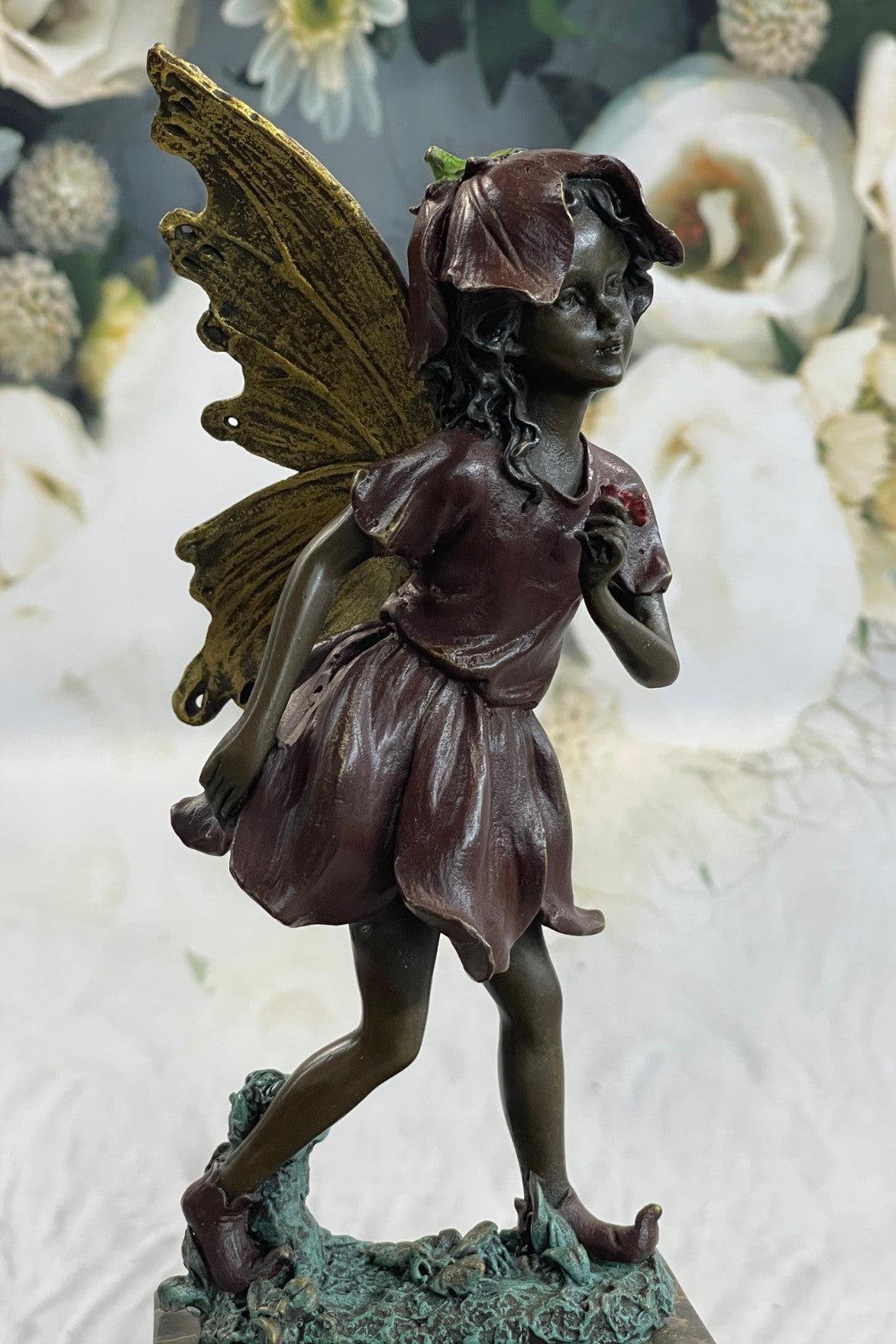 Handcrafted bronze sculpture SALE Art Angel Butterfly Guardian Patina Gold