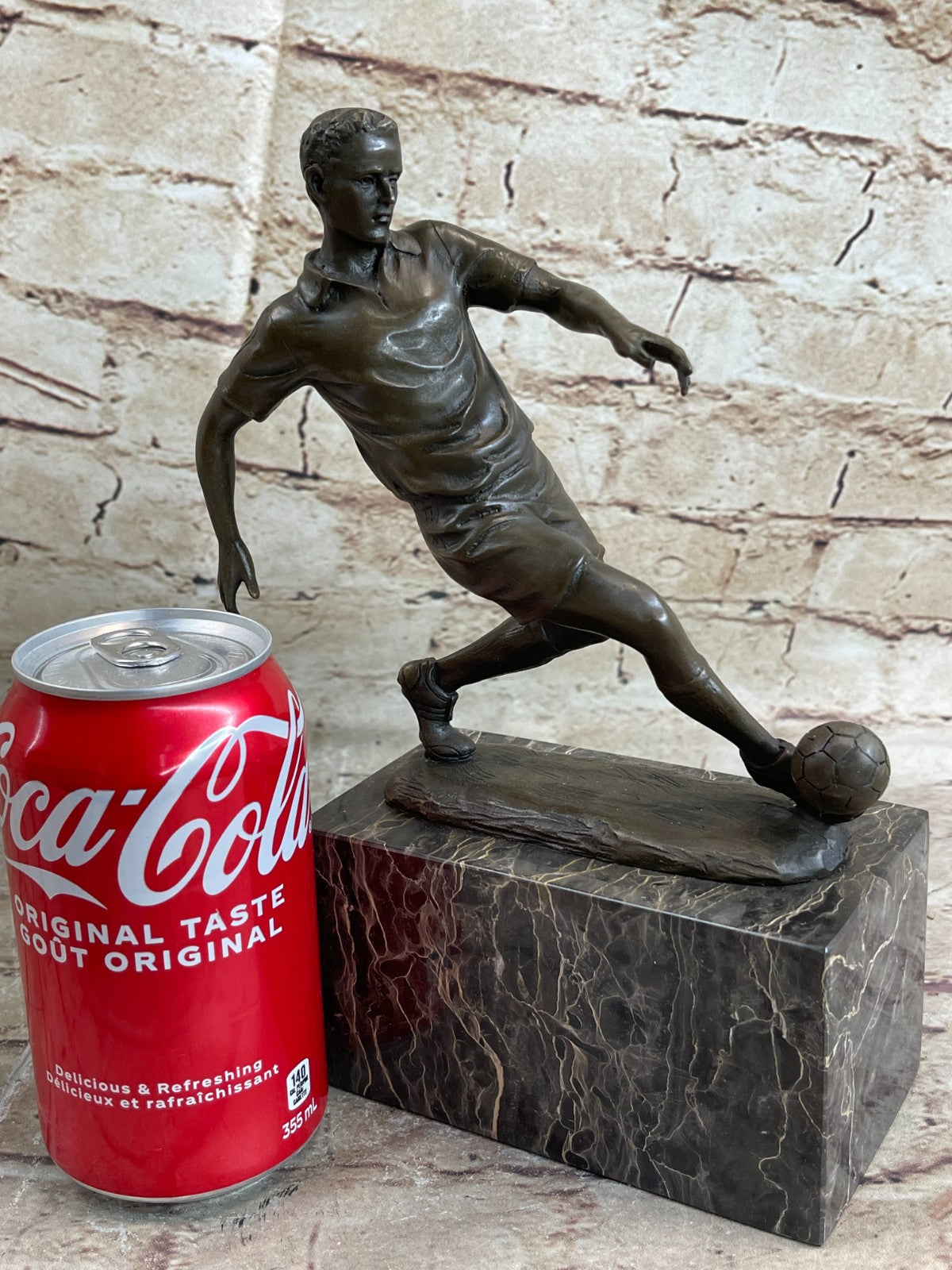 Soccer Player Statue Brass/bronze Genuine Metal Sports Decor Heavy Figurine Sale