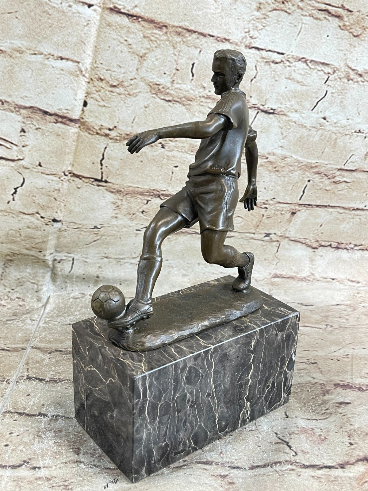 Soccer Player Statue Brass/bronze Genuine Metal Sports Decor Heavy Figurine Sale