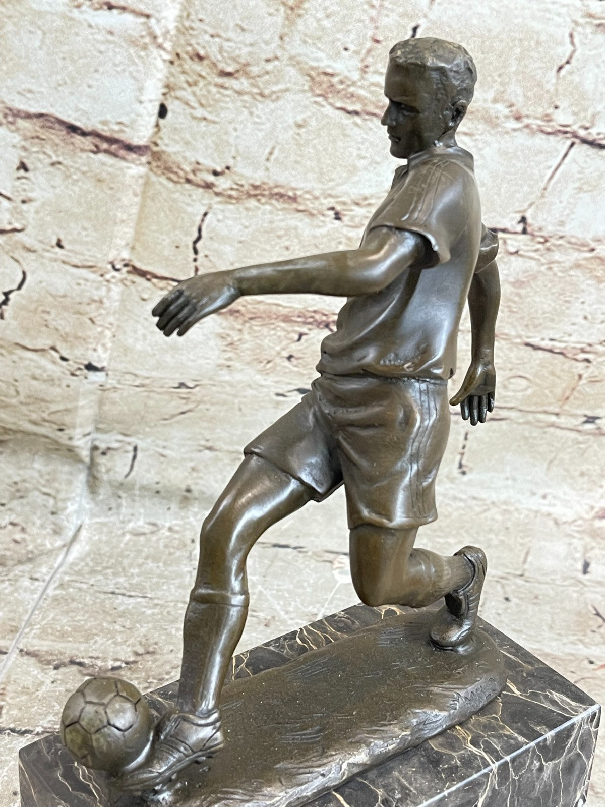 Soccer Player Statue Brass/bronze Genuine Metal Sports Decor Heavy Figurine Sale